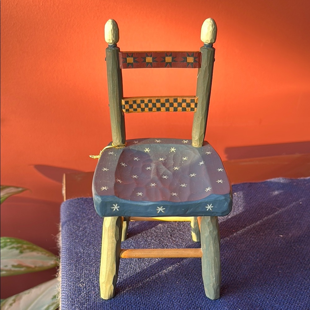 Whimsical Blue and Green Doll Chair with Playful Patterns